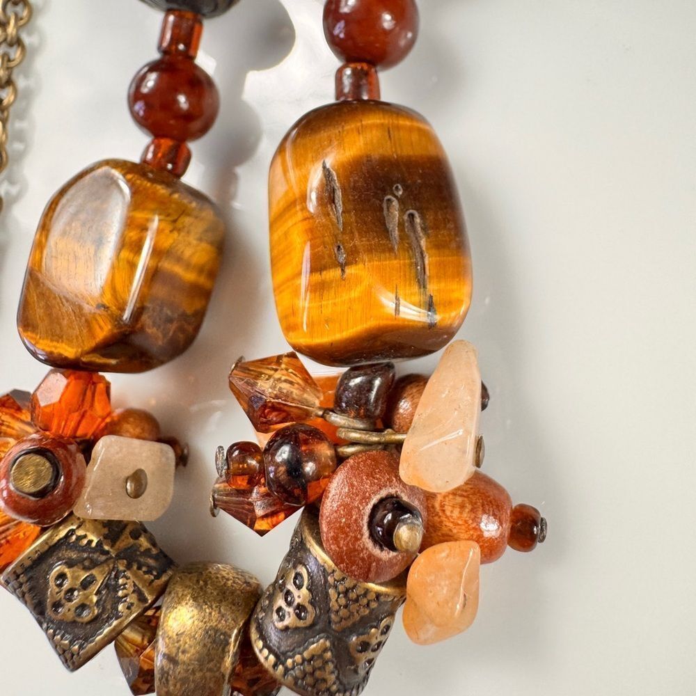 Rare Bohemian Orange and Brown Tigers Eye Pendant Necklace - Picture 6 of 13